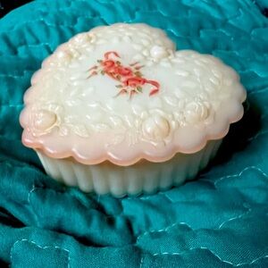 Fenton hand painted antique vintage glass heart jar.